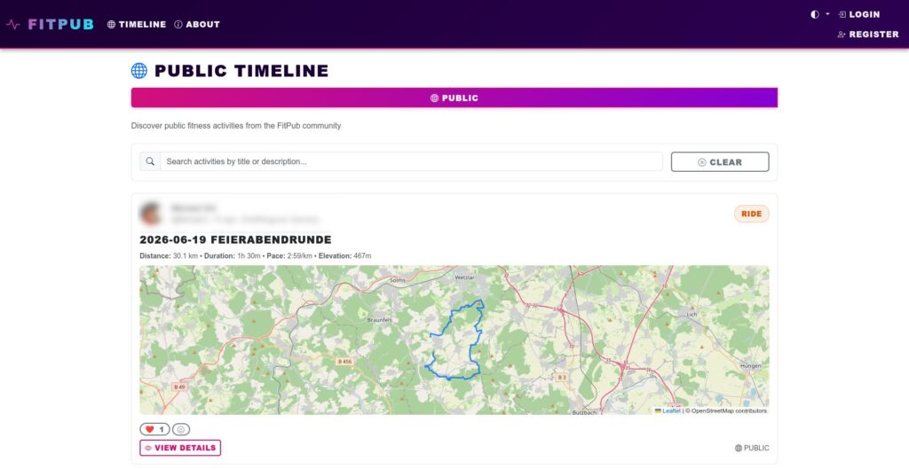 Billede, der viser fitpubs tidslinie, med kortoversigt