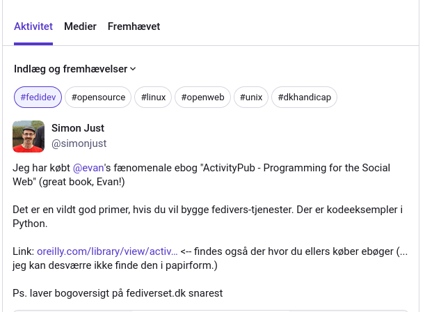 Min profil-forside med fremhævede tags